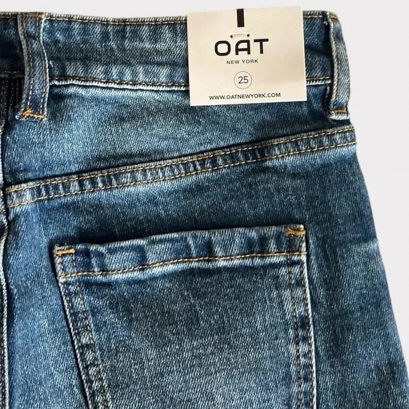 OAT NY Women's 25 High Rise Relaxed Fit Straight Distressed Jeans Denim - Picture 7 of 8